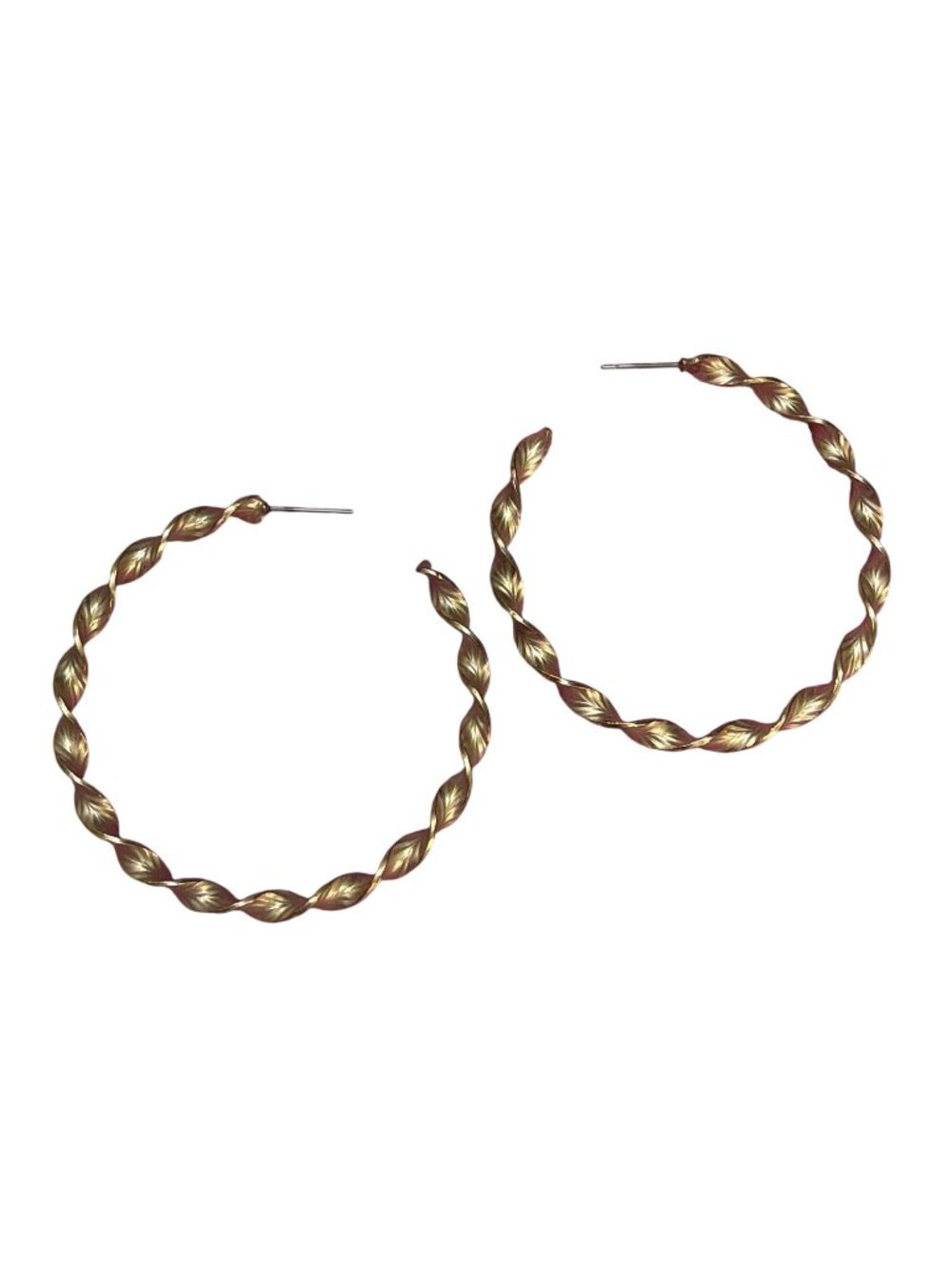 Vintage Gold Tone Twisted Etched Hoop Earrings Lightweight Y2K Pierced 2" 8.71g